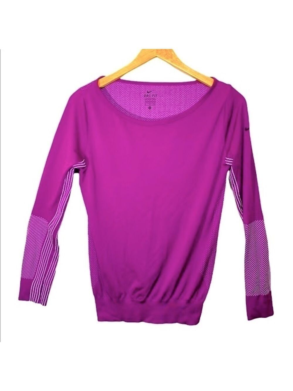 Nike Dri Fit Long Sleeve Shirt Sz S Plum Stripes Stretch Sports Running Tee